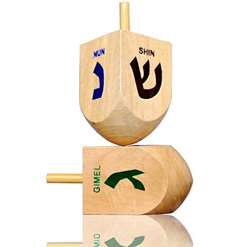 Let's Play Dreidel - Set Di 2 Dreidel In Legno Extra Large Da 7,6 Cm - Gioco Di Hanukkah Con Istruzioni