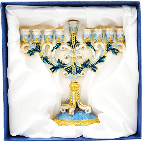 Enameled Metal Menorah with Jeweled Accents – The Dreidel Company