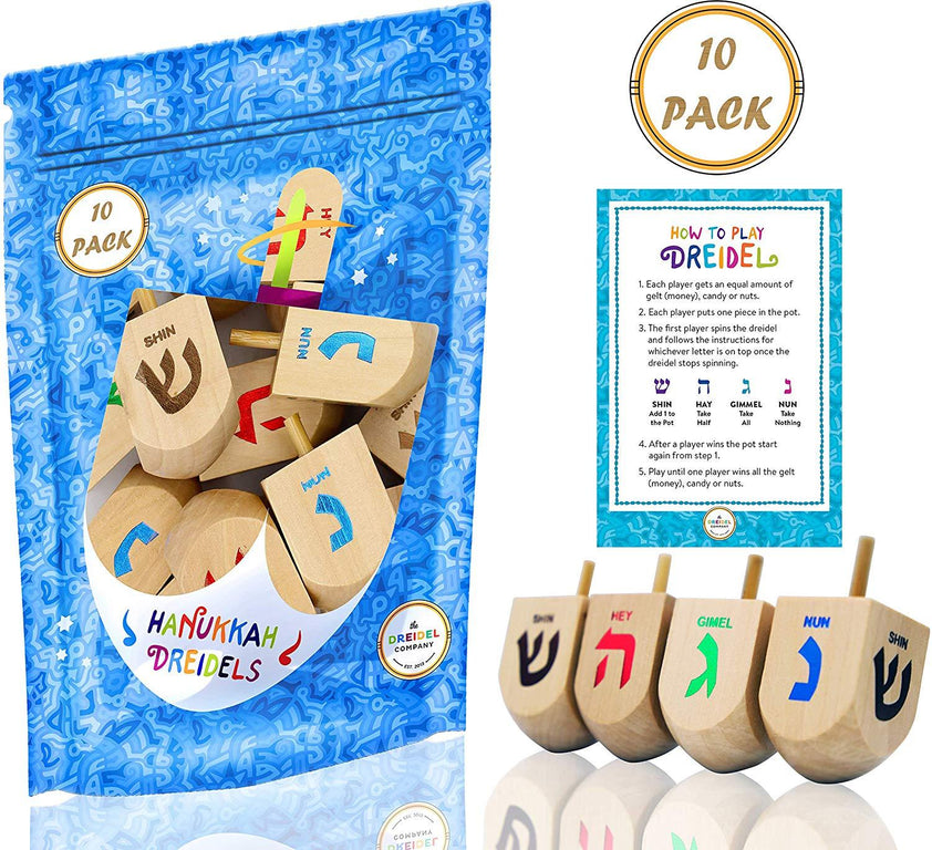 Extra Large Wooden Hanukkah Dreidels Hand Painted, Includes Game Instr ...